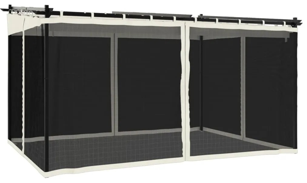krémszínű acél pavilon hálós oldalakkal 4 x 3 m