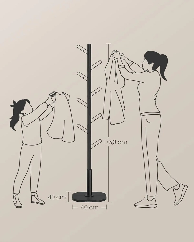SONGMICS HOME fa alakú ruhafogas 175,3 cm magas tintafekete színben
