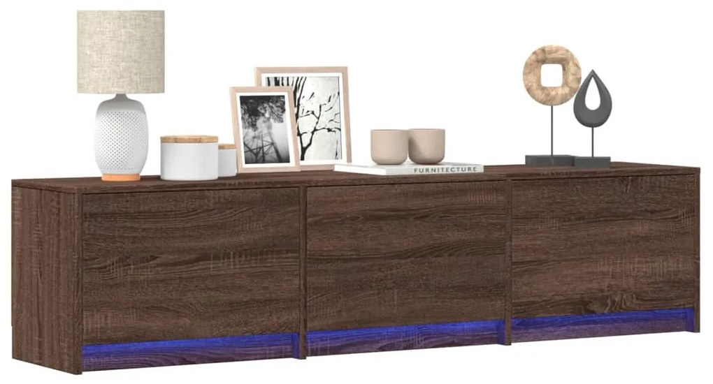 barna tölgy színű szerelt fa TV-szekrény LED-del 165x34x40 cm