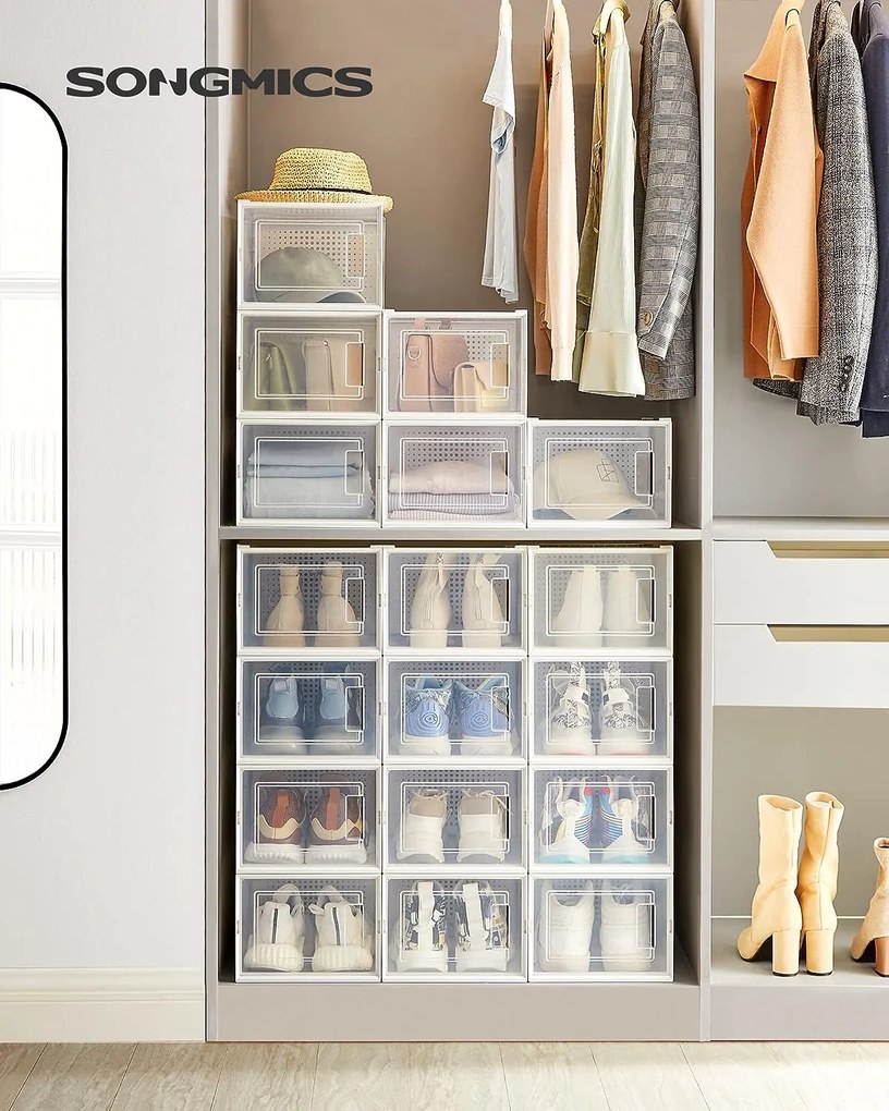 Zárható cipőtároló, cipős dobozok, 18 db-os csomag, fehér