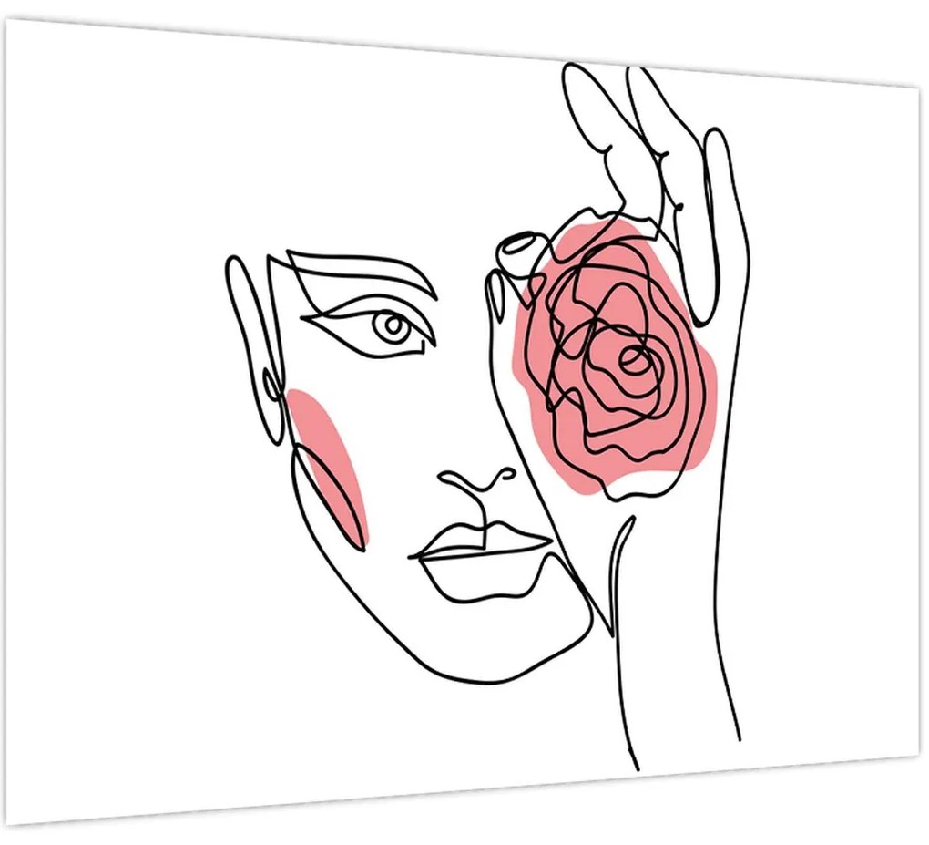 Üveg kép - Line art arc rózsával (70x50 cm)