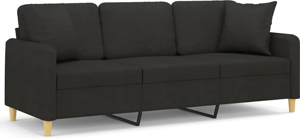 vidaXL 3 személyes fekete szövet kanapé díszpárnákkal 180 cm