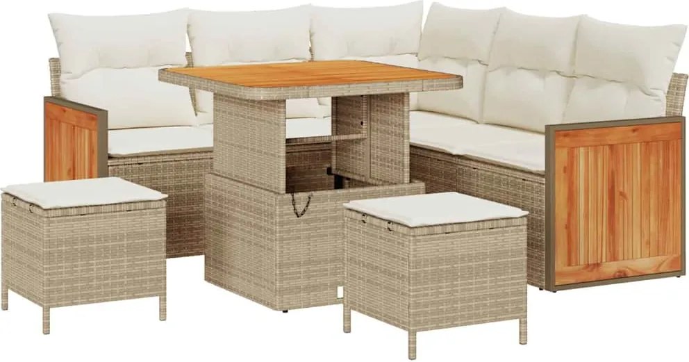 vidaXL Kerti Kanapé Szett párnával 9 pcs Beige és krém polirattan