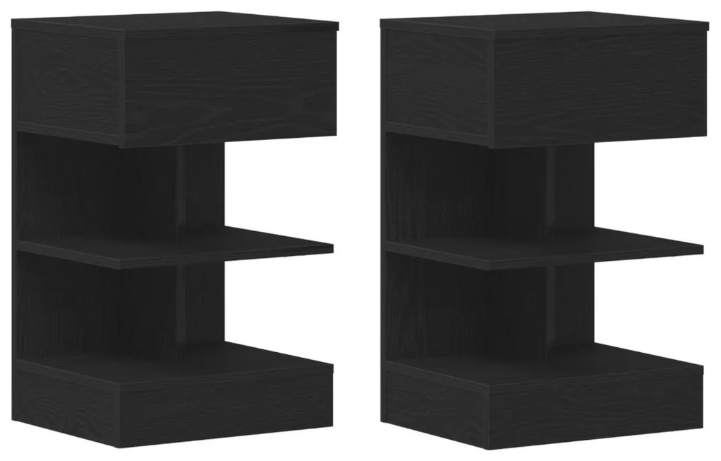 Éjjeli asztal 2 db Fekete Tölgy 40x35x65 cm Mérnöki Fa