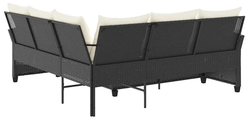 fekete polyrattan L-alakú kanapé párnákkal