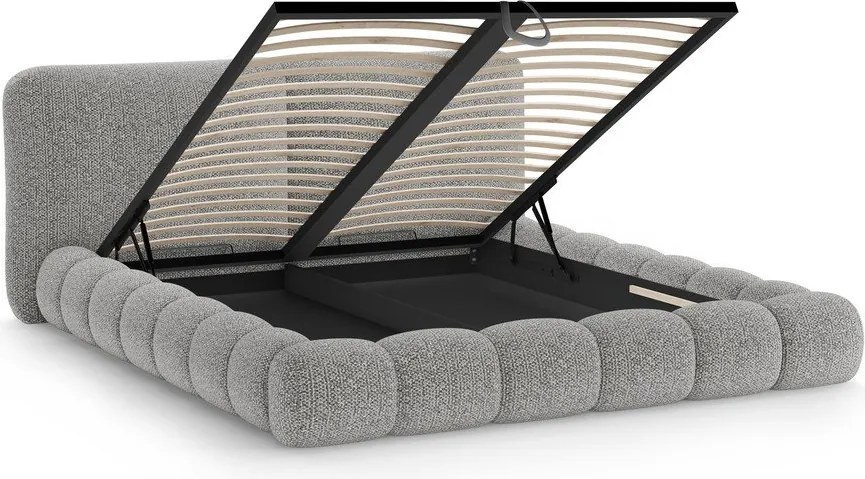 Szürke kárpitozott ágyneműtartós franciaágy ágyráccsal 180x200 cm Solange – Micadoni