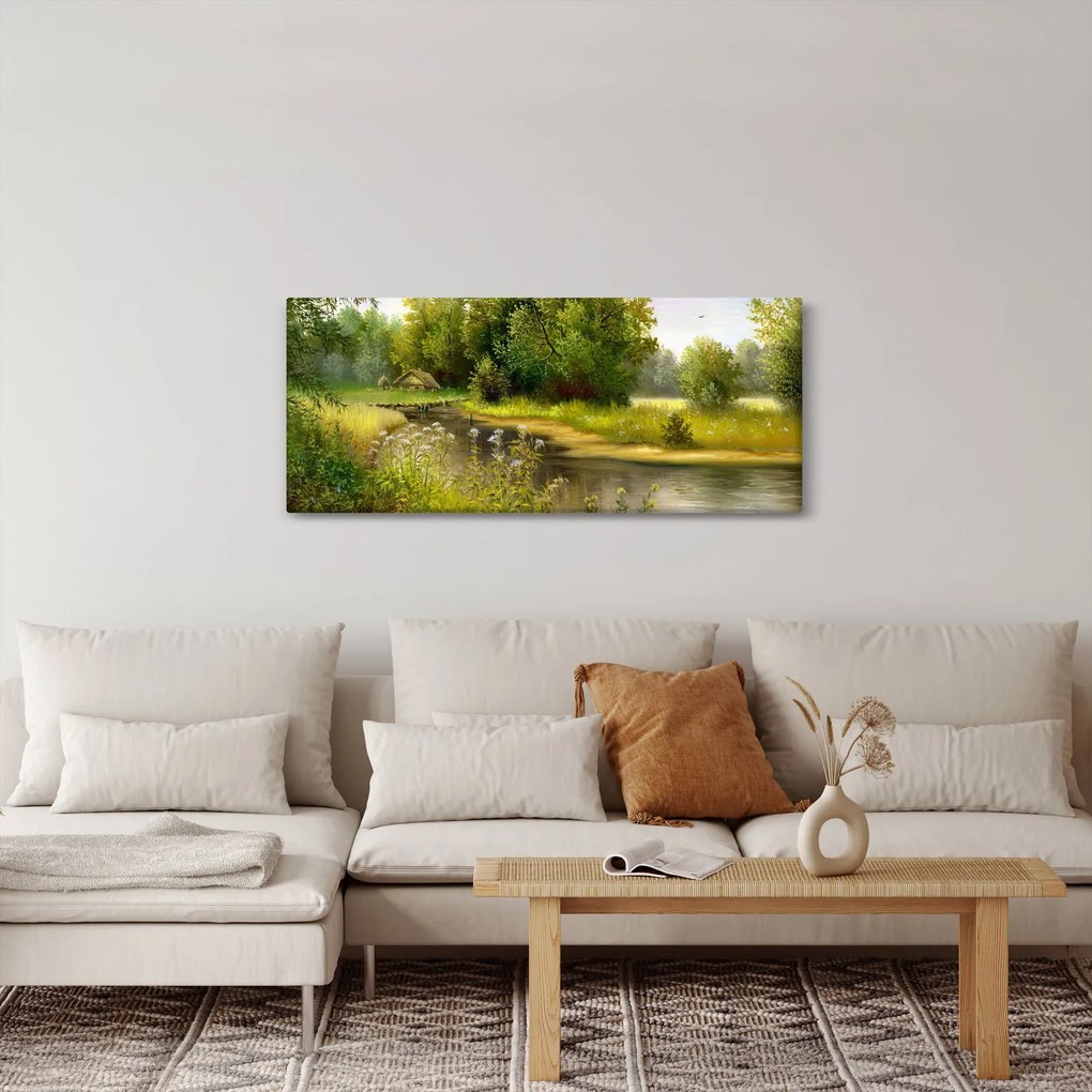 Kép - folyó az erdőnél, olajfestmény (120x50 cm)