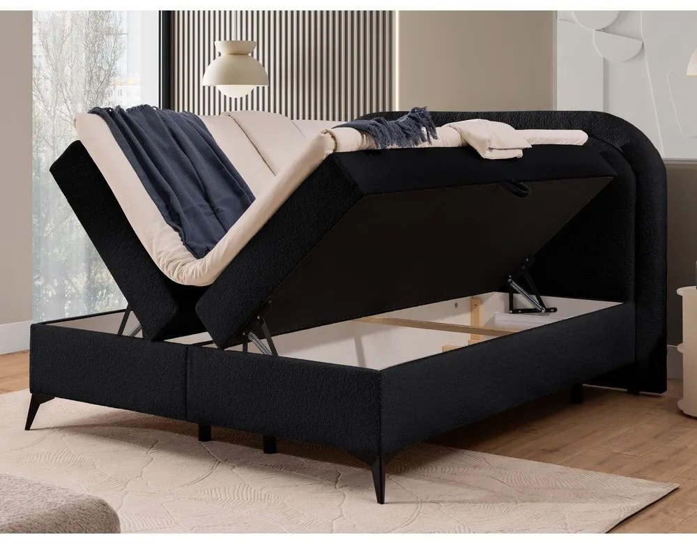 Fekete ágyneműtartós boxspring ágy 140x200 cm Ornes – Ropez