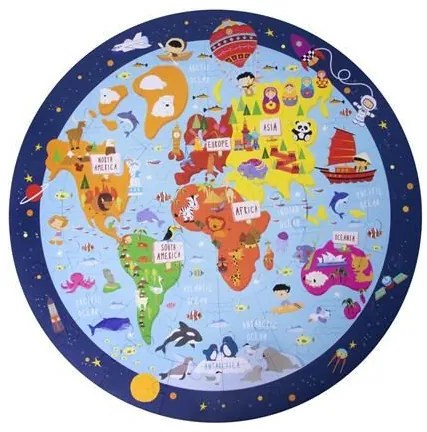 Puzzle, kör alakú, 48 darabos, APLI Kids Circular Puzzle, világtérkép (LCA18201)