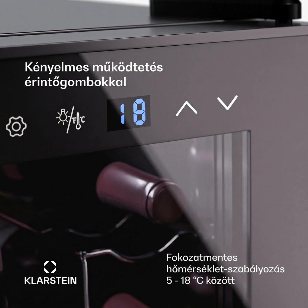 Klarstein Shiraz 8 Uno, függőleges borhűtő, 8 palack, 8 - 18 °C, érintős vezérlés