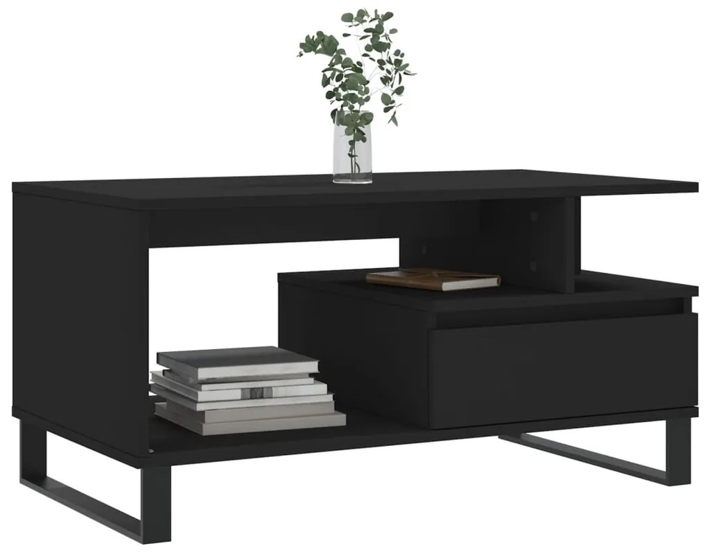 Fekete szerelt fa dohányzóasztal 90 x 49 x 45 cm