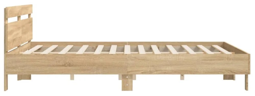 sonoma tölgy színű szerelt fa ágykeret fejtámlával 200 x 200 cm