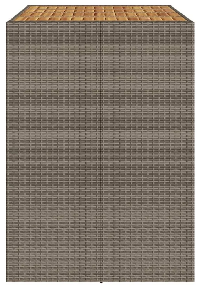 szürke polyrattan kerti bárasztal akácfa lappal 145x80x110 cm