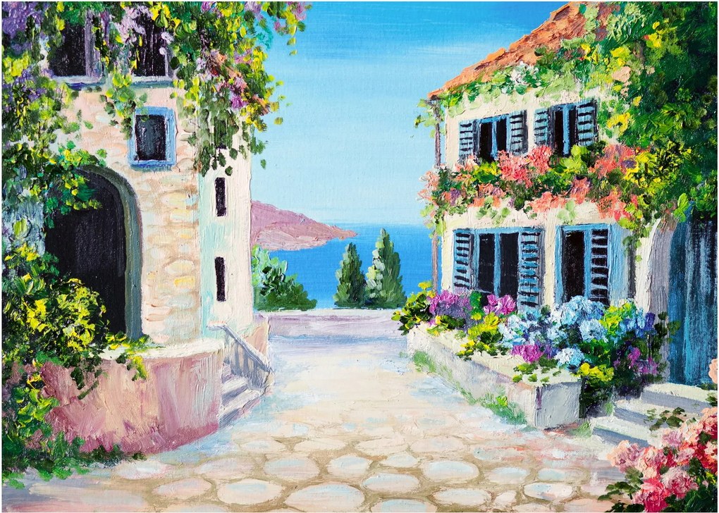 Kép - görög utca, olajfestmény (70x50 cm)