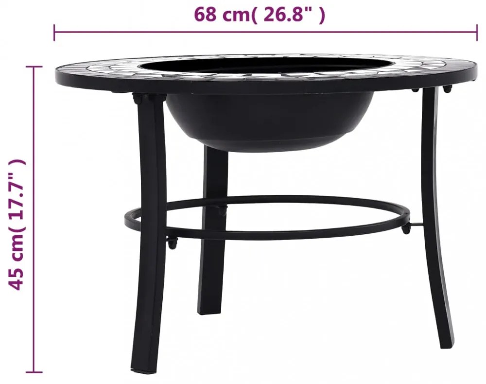 fekete és fehér kerámia mozaik tűztál 68 cm