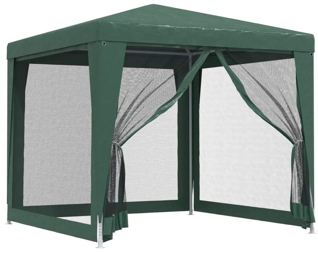 zöld HDPE rendezvénysátor 4 hálós oldalfallal 2,5x2,5 m