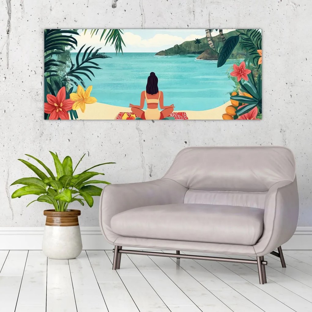 Kép - Jóga nő a tengerparton (120x50 cm)