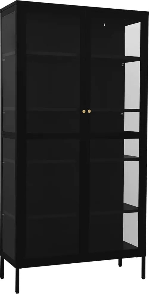 vidaXL fekete acél és edzett üveg vitrin 90 x 40 x 180 cm
