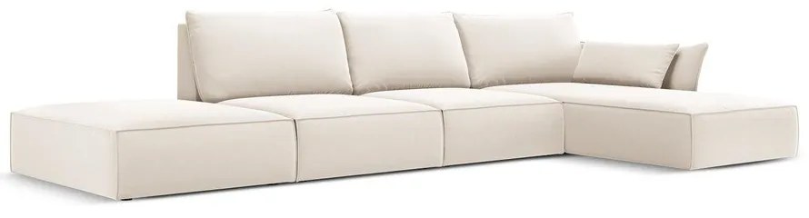 Bézs bársony sarokkanapé (jobb oldali-heverő résszel) Vanda – Mazzini Sofas