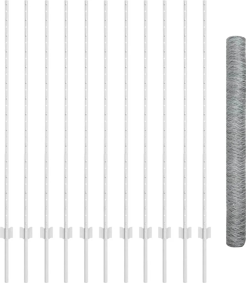 vidaXL Kerítés oszlopokkal Ezüst 1,4 x 25 m Acél