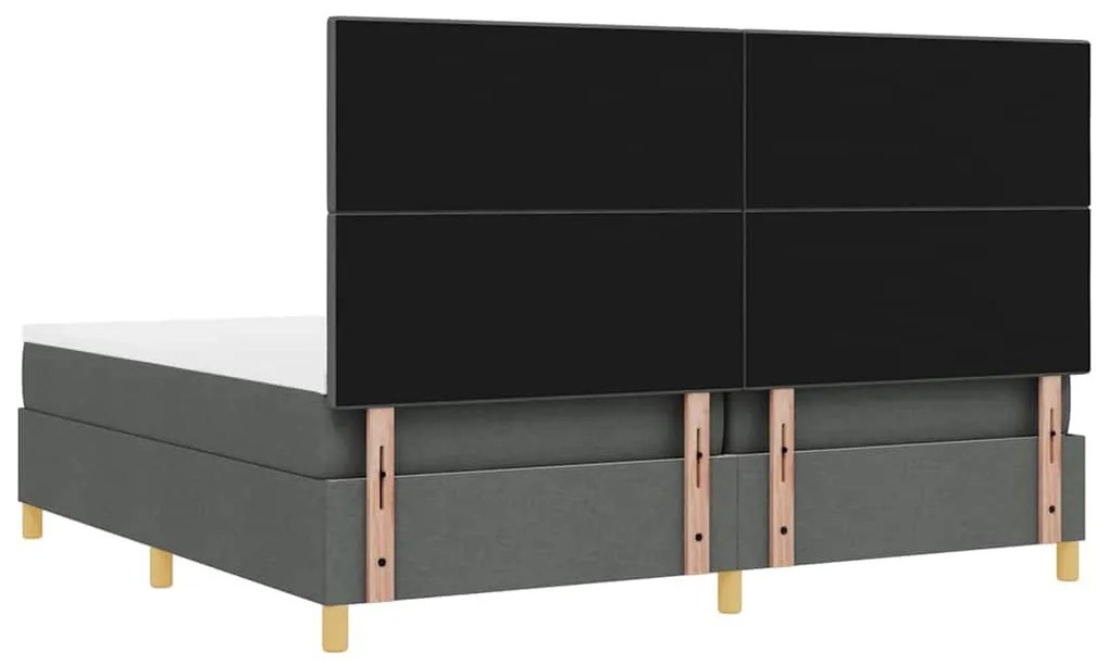 Boxrugós ágy fejtámlával Sötétszürke 200 x 200 cm szövet