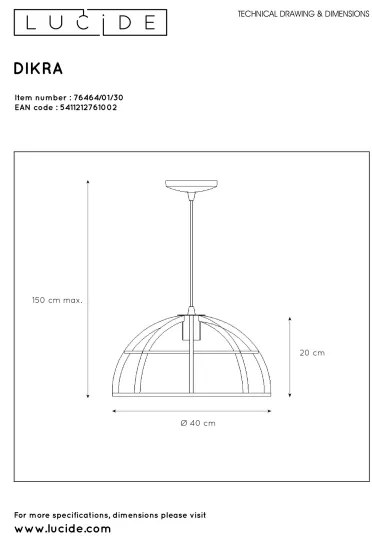 Lucide 76464/01/30 - Csillár zsinóron DIKRA 1xE27/60W/230V