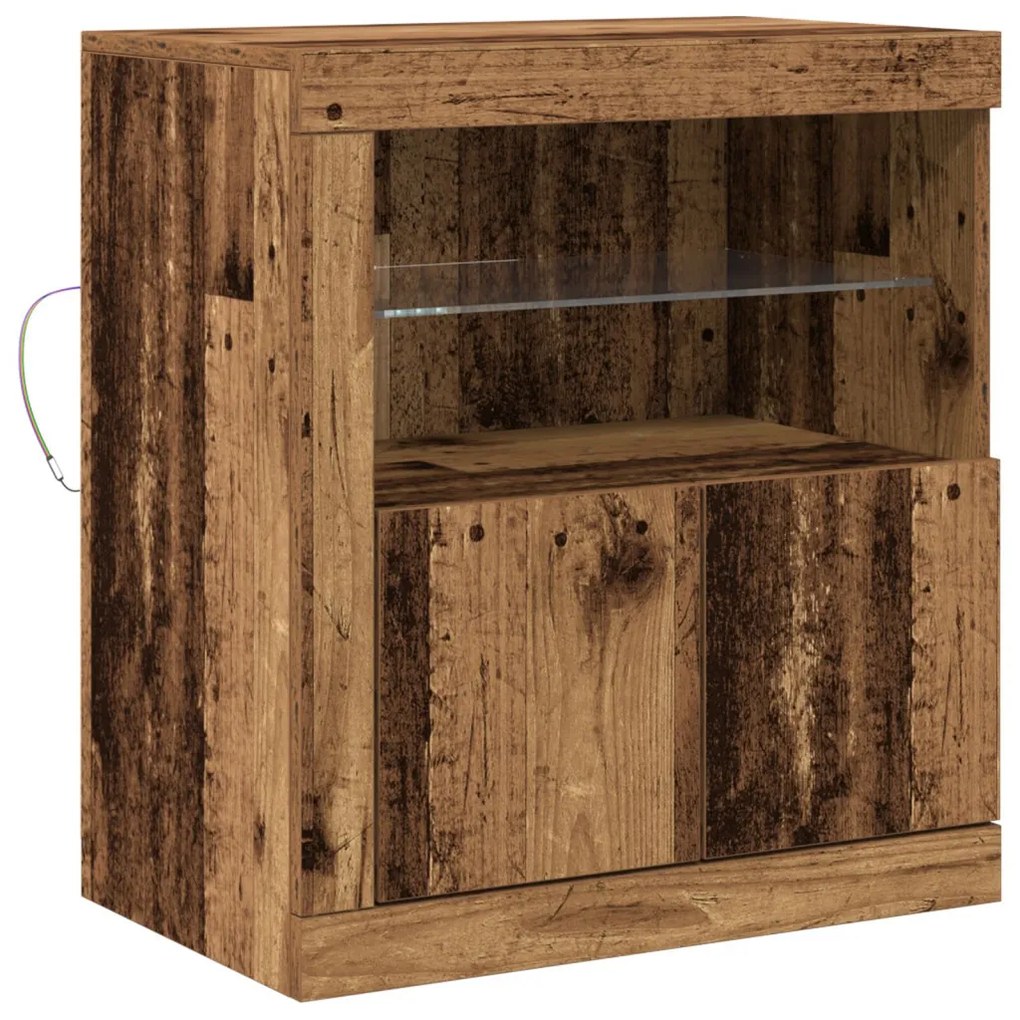 LED világítással ellátott oldalszekrény, öreg fa 60,5x37x67 cm