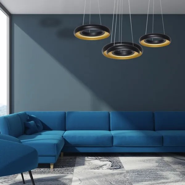 LED Csillár zsinóron RONDO 3xLED/12W/230V fekete