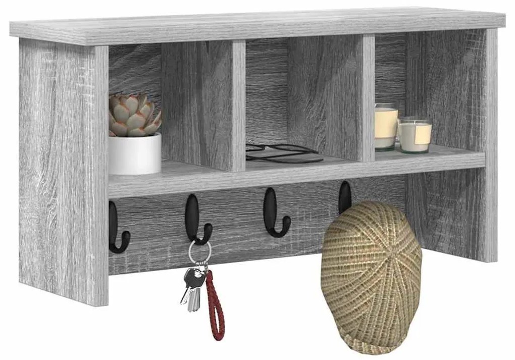 Fali Kabáthorog polcokkal Szürke sonoma 50 x 16 x 26 cm Faanyag