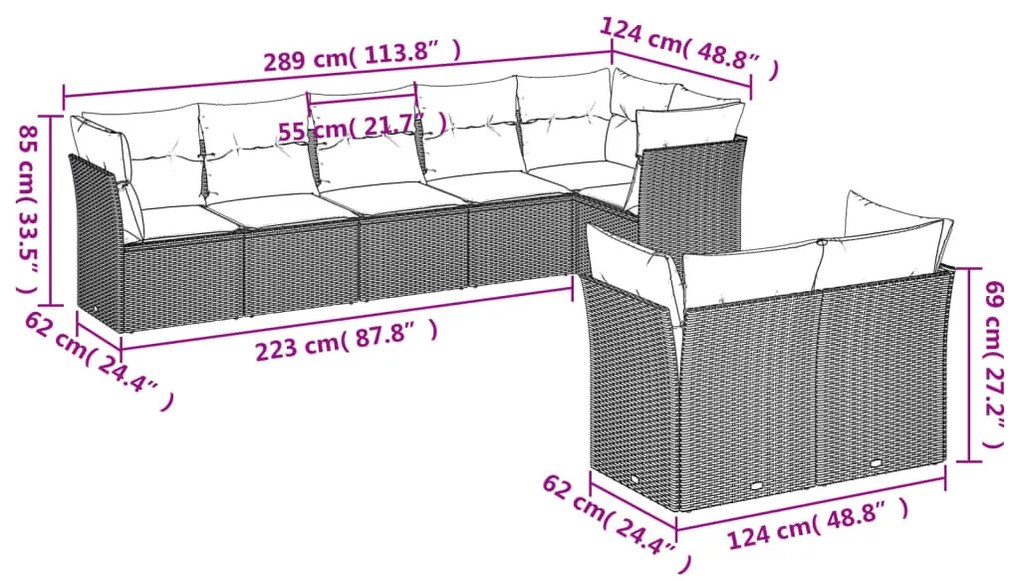 8 részes bézs polyrattan kerti ülőgarnitúra párnával