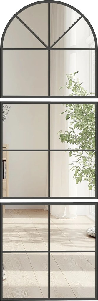 HOMCOM Fali Tükör 60 x 180 cm három részes, ívelt tükör fémből készült kerettel, dekoratív függő tükör, ablak tükör fürdőszobához és nappaliba, Fekete