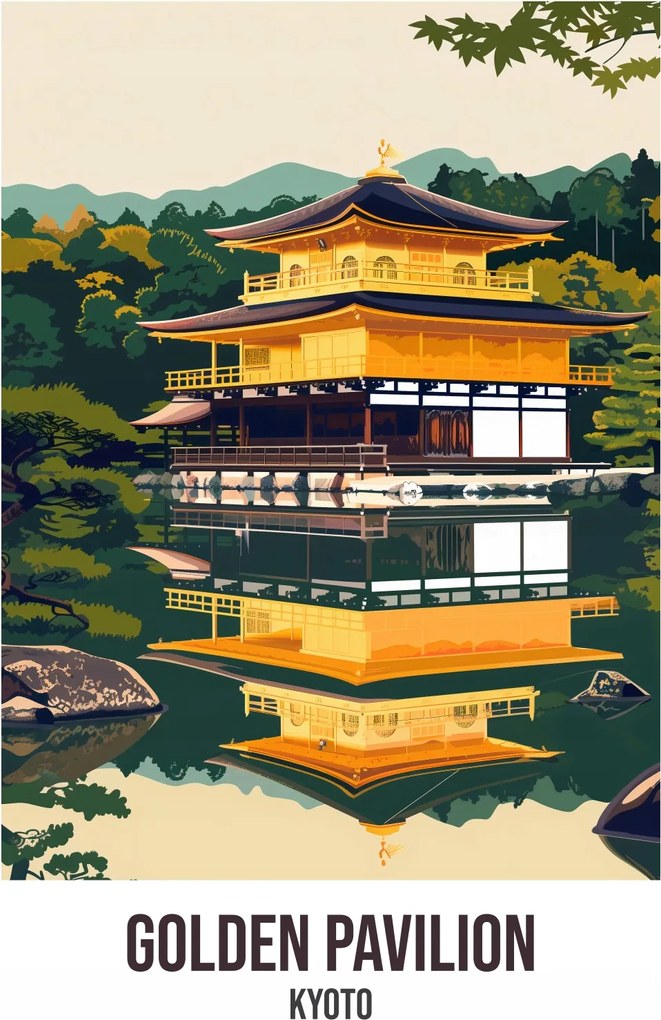 Poszter 21x29,7cm Golden Pavilion, Kiotó