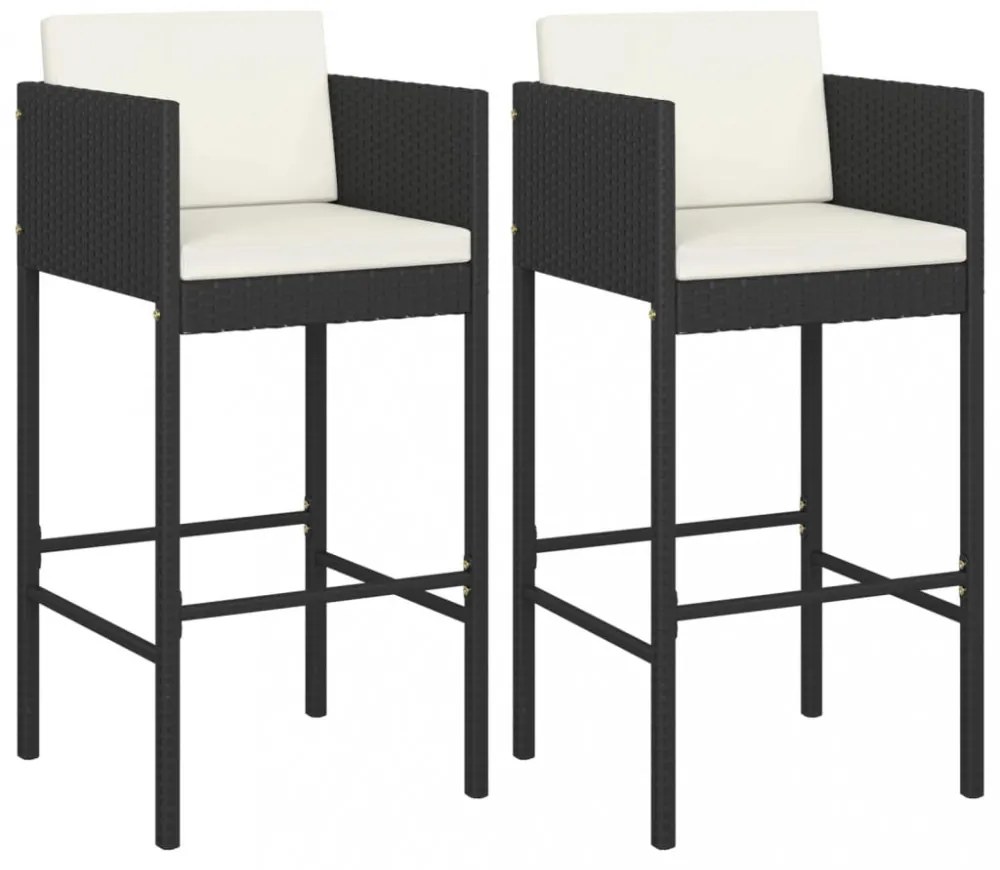 2 db fekete polyrattan bárszék párnával