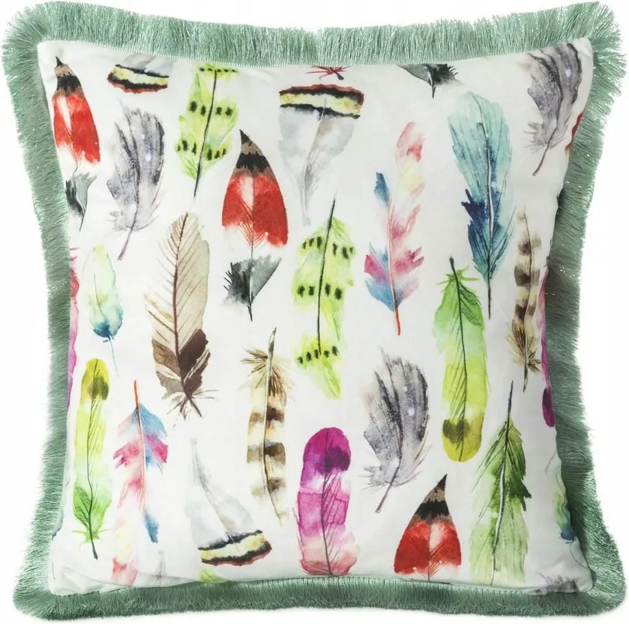 Párnahuzat 45x45 színes tollak menta krémszínű