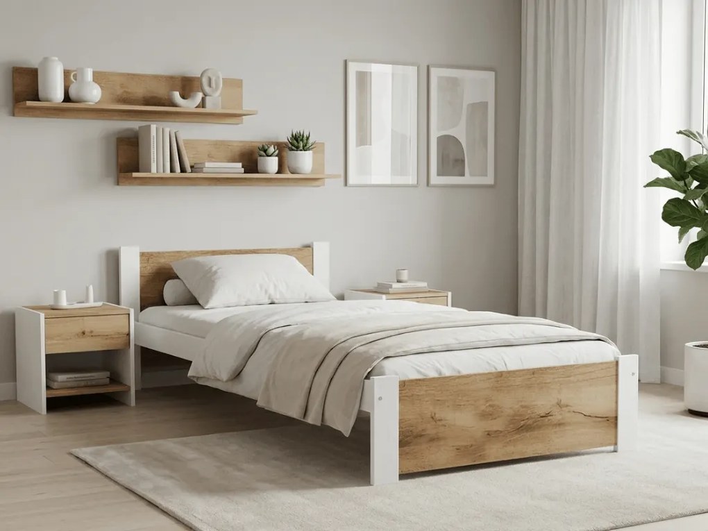 IKAROS ágy 90 x 200 cm, artisan tölgy/fehér Ágyrács: Léces ágyrács, Matrac: Coco Maxi 20 cm matrac