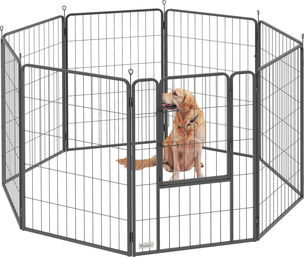 PawHut Kiskutya Játszókerítés 8 Panel 68x100 cm 100 cm Magas Kiskutya Kennel Beltéri és Kültéri Használatra | Aosom