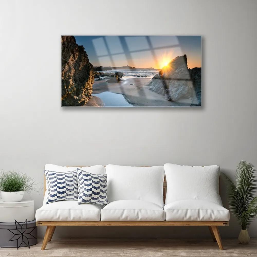 Üvegkép falra Rock Beach Sun Landscape 125x50 cm