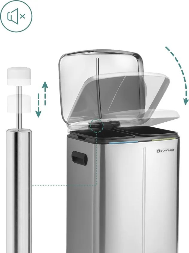 Dupla szemetes, 2 x 20 literes konyhai szemetes, ezüst