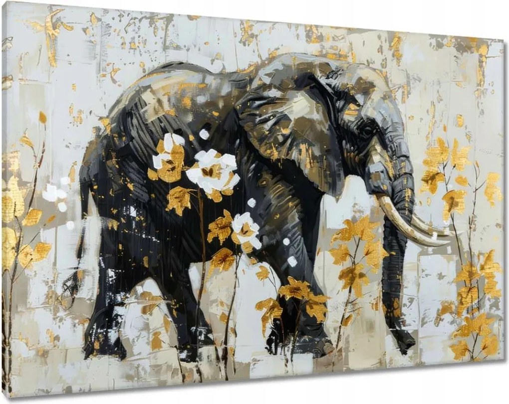 Vászonkép 100x70 Elefánt Absztrakt Arany ékezetek