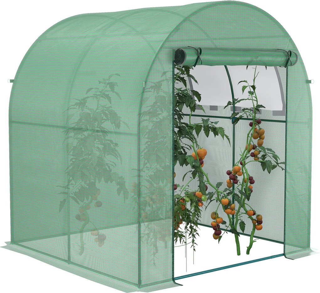 Outsunny Kerti Üvegház 180x180x200 cm Kis Alagú Üvegház Felhúzható Ajtóval és Háló Ablakkal Növények és Virágok neveléséhez | Aosom