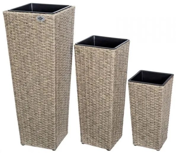 Deuba® 3 db polirattan virágcserep készlet - krémszínű