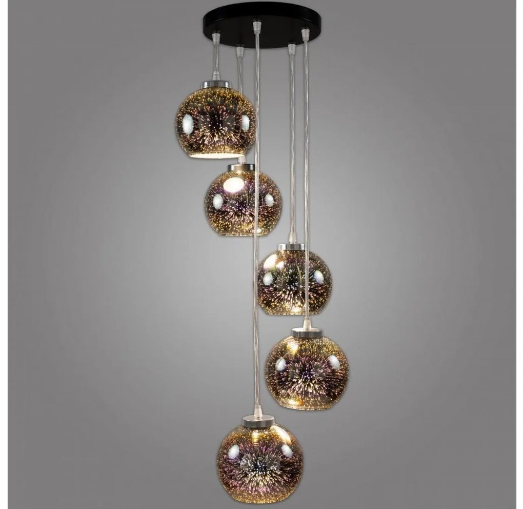 Kemar NP/5/W/D3 - Csillár zsinóron KULE 3D 5xE27/60W/230V