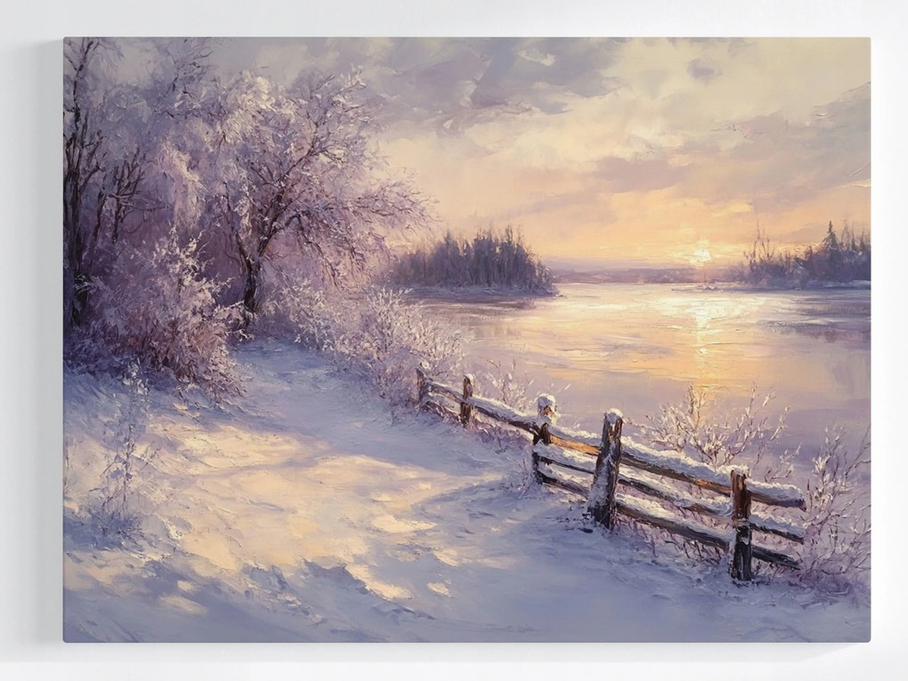 Poszter Tájkép Kilátás Nap Tél Hó Tó Jég 100x75