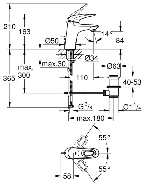 GROHE 33558LS3 - EUROSTYLE mosdócsaptelep, S méret, fehér