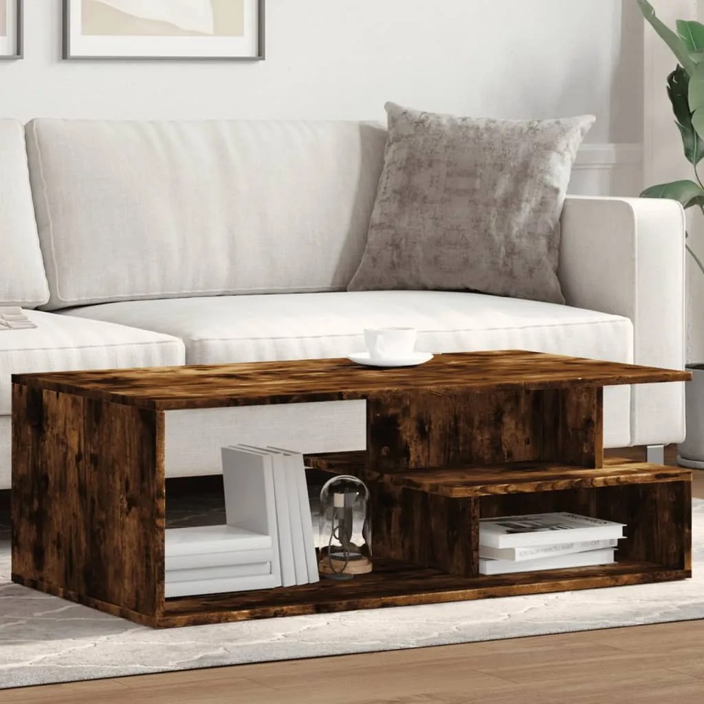Füstös tölgy színű szerelt fa dohányzóasztal 102x55x35 cm