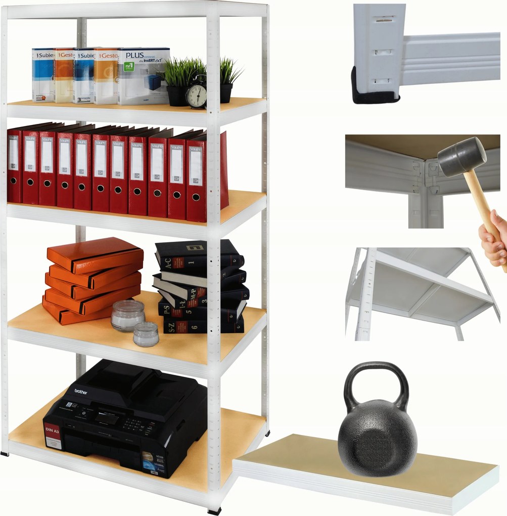 Tárolószekrény fém állvány Helios 180x100x60cm 5Px175kg Tartós Fehér