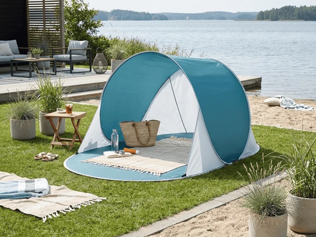 Összehajtható strand sátor SUNSHADE 190x120 cm, sötétkék/fehér