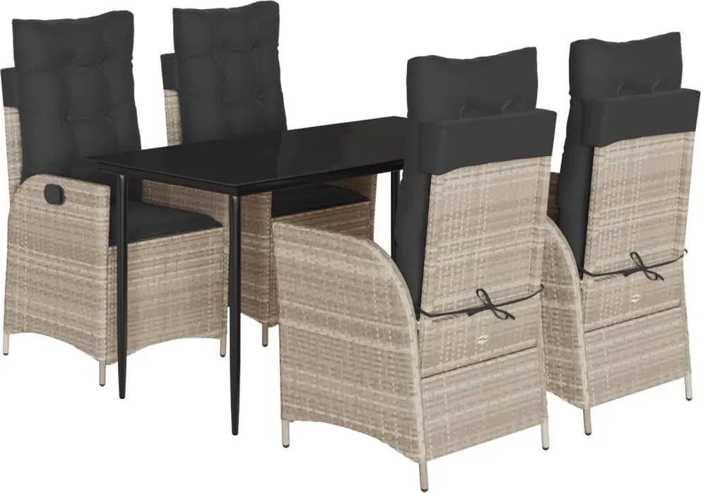 vidaXL 5részes világosszürke polyrattan kerti étkezőgarnitúra párnával