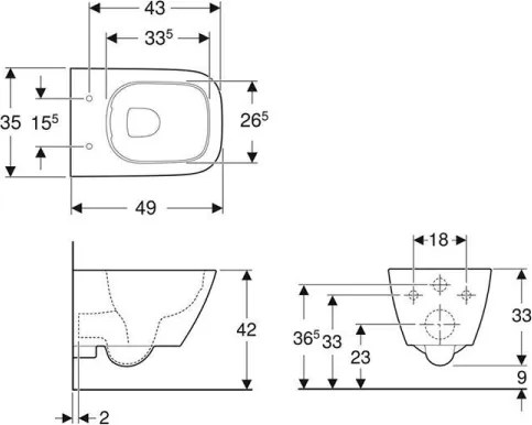 Geberit 500.379.01.1 - Függesztett WC Rimfree Smyle Square kerámia/fehér