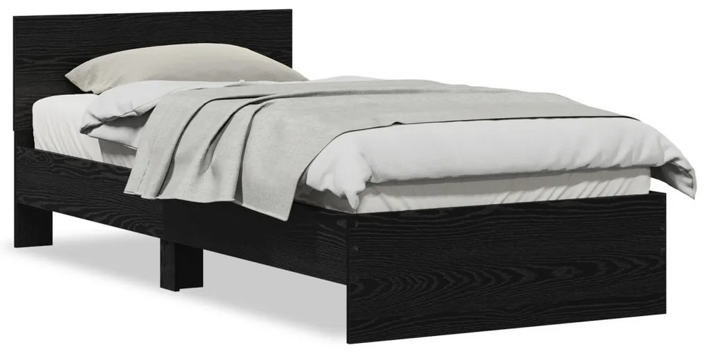 ágykeret fejtámlával Fekete Tölgy 90x200 cm Műanyag